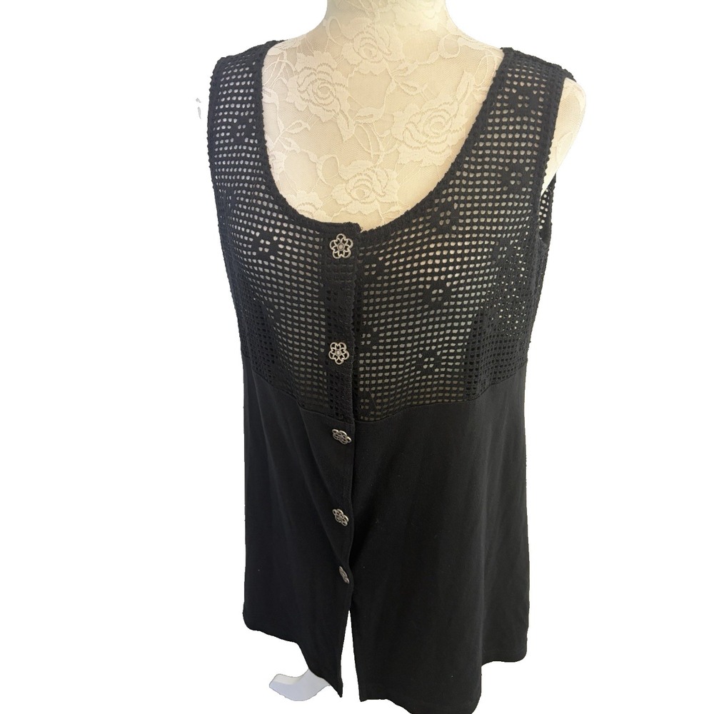 Beach Cabana Black Swim Beach Mini Cover Up~Sz S~Crochet Knit Sleeveless Buttons